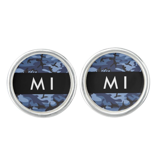 Navy Blue Camouflage Your name Personalize Cufflinks (Front)