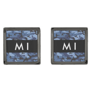 Navy Blue Camouflage Your name Personalize Cufflinks