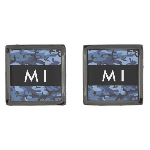 Navy Blue Camouflage Your name Personalize Cufflinks