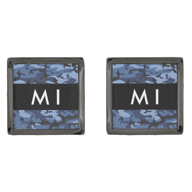 Navy Blue Camouflage Your name Personalize Cufflinks (Front)