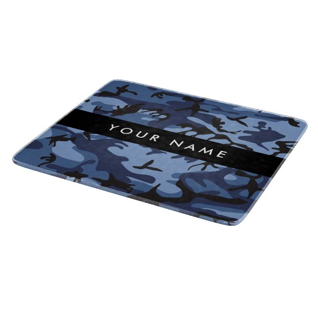 Navy Blue Camouflage Your name Personalize Cutting Board (Corner)