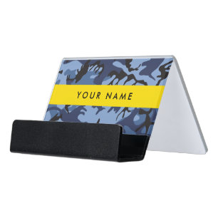 Navy Blue Camouflage Your name Personalize Desk Business Card Holder