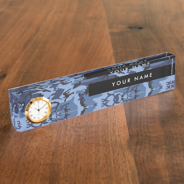 Navy Blue Camouflage Your name Personalize Desk Name Plate (Side)