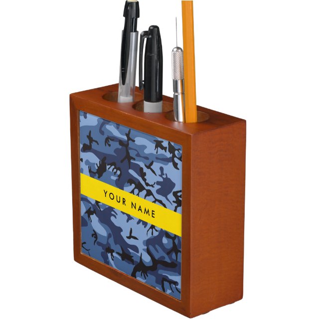 Navy Blue Camouflage Your name Personalize Desk Organizer (In Situ)
