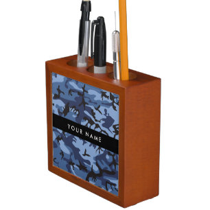 Navy Blue Camouflage Your name Personalize Desk Organizer