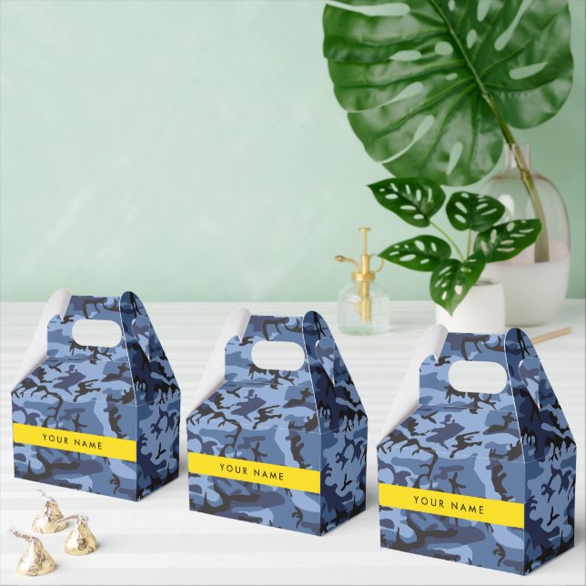Navy Blue Camouflage Your name Personalize Favor Boxes (Multiple)