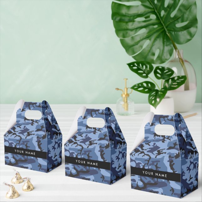 Navy Blue Camouflage Your name Personalize Favor Boxes (Multiple)