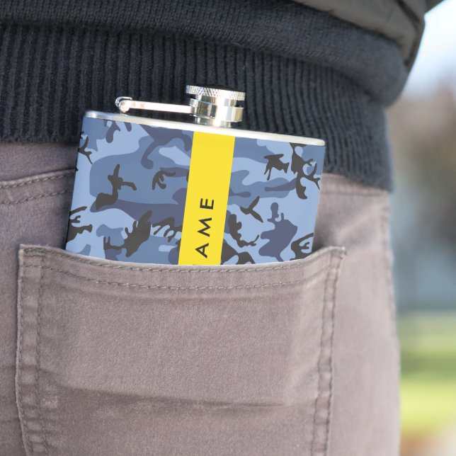 Navy Blue Camouflage Your name Personalize Flask (In Situ)