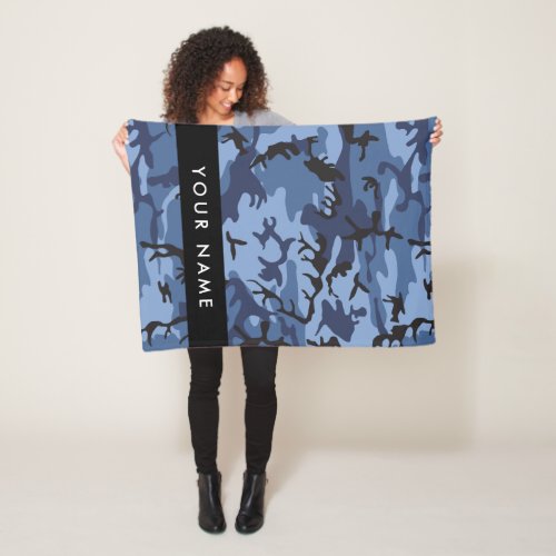 Navy Blue Camouflage Your name Personalize Fleece Blanket