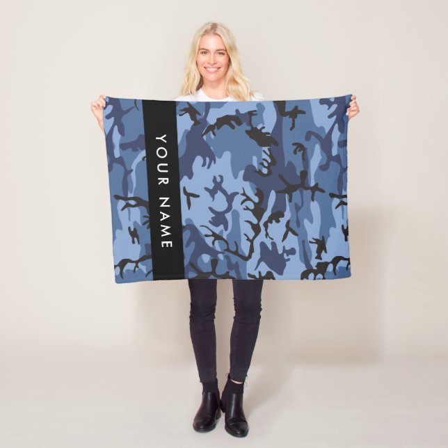 Navy Blue Camouflage Your name Personalize Fleece Blanket (In Situ)