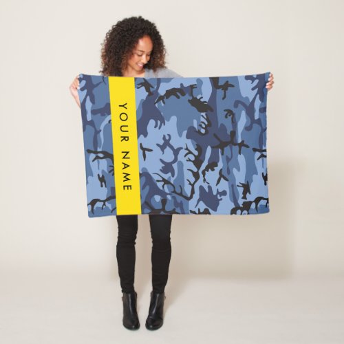 Navy Blue Camouflage Your name Personalize Fleece Blanket