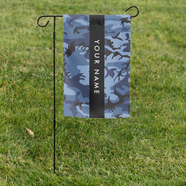 Navy Blue Camouflage Your name Personalize Garden Flag (In SItu)