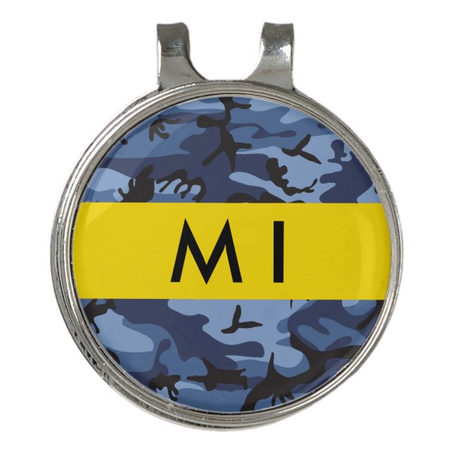 Navy Blue Camouflage Your name Personalize Golf Hat Clip (Front)