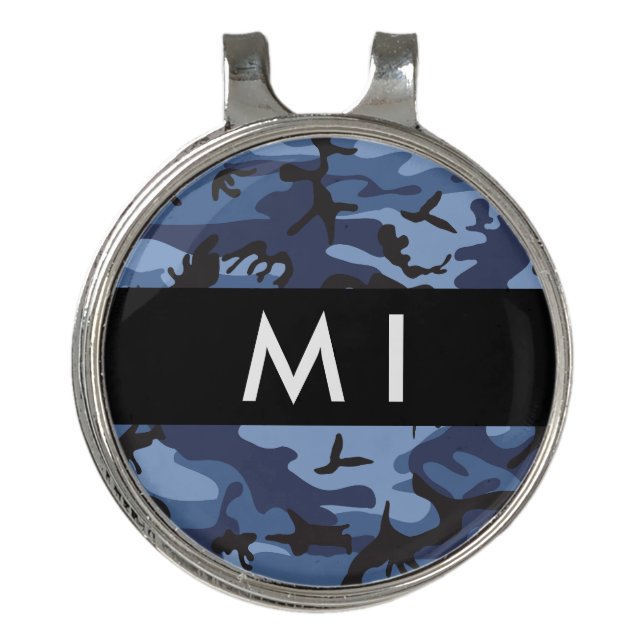 Navy Blue Camouflage Your name Personalize Golf Hat Clip (Front)