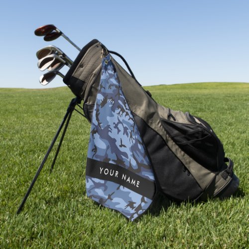 Navy Blue Camouflage Your name Personalize Golf Towel