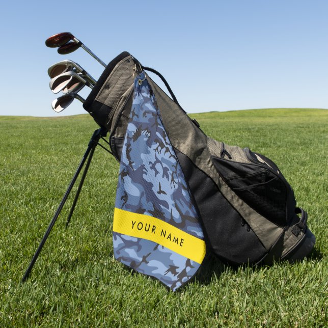Navy Blue Camouflage Your name Personalize Golf Towel (Green)