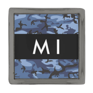 Navy Blue Camouflage Your name Personalize Gunmetal Finish Lapel Pin