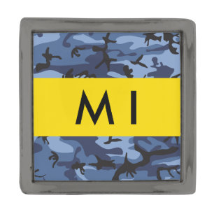 Navy Blue Camouflage Your name Personalize Gunmetal Finish Lapel Pin