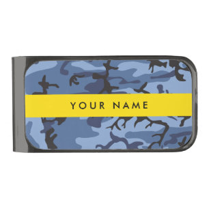 Navy Blue Camouflage Your name Personalize Gunmetal Finish Money Clip