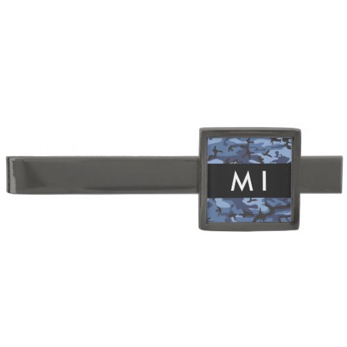 Navy Blue Camouflage Your name Personalize Gunmetal Finish Tie Bar