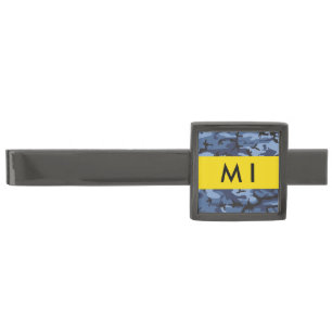 Navy Blue Camouflage Your name Personalize Gunmetal Finish Tie Bar