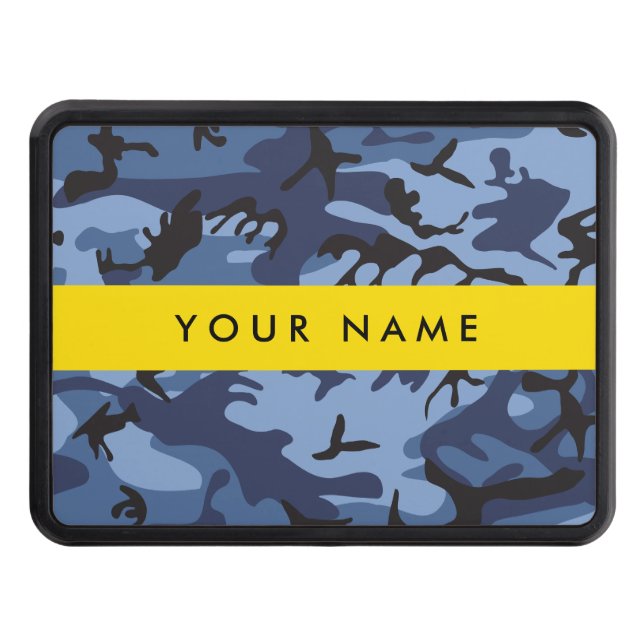 Navy Blue Camouflage Your name Personalize Hitch Cover (Front)