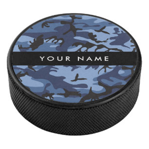 Navy Blue Camouflage Your name Personalize Hockey Puck