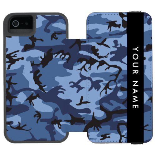 Navy Blue Camouflage Your name Personalize iPhone SE55s Wallet Case