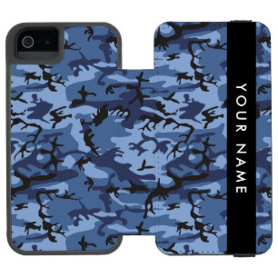 Navy Blue Camouflage Your name Personalize iPhone SE/5/5s Wallet Case