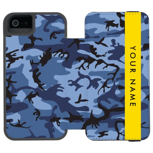 Navy Blue Camouflage Your name Personalize iPhone SE55s Wallet Case