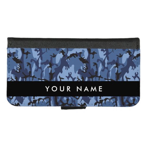 Navy Blue Camouflage Your name Personalize iPhone 87 Wallet Case