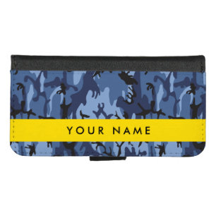 Navy Blue Camouflage Your name Personalize iPhone 8/7 Wallet Case