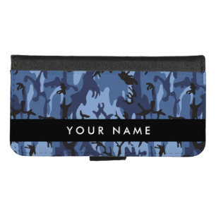 Navy Blue Camouflage Your name Personalize iPhone 8/7 Wallet Case