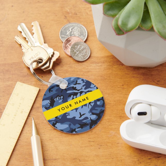 Navy Blue Camouflage Your name Personalize Keychain (Desk)