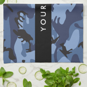 Navy Blue Camouflage Your name Personalize Kitchen Towel