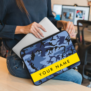 Navy Blue Camouflage Your name Personalize Laptop Sleeve