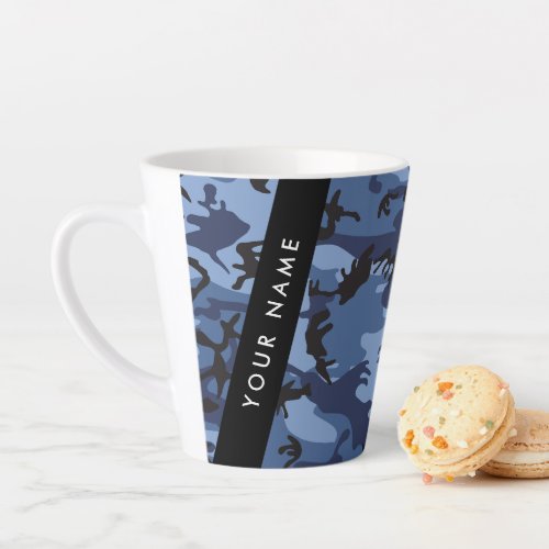 Navy Blue Camouflage Your name Personalize Latte Mug