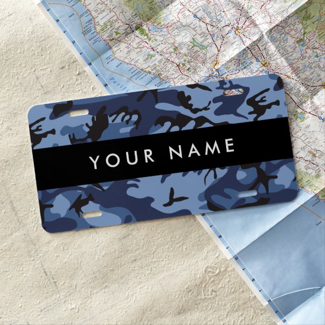 Navy Blue Camouflage Your name Personalize License Plate (In Situ)