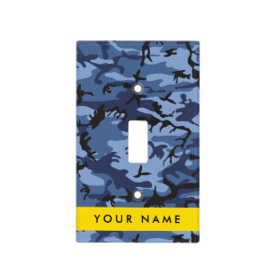 Navy Blue Camouflage Your name Personalize Light Switch Cover