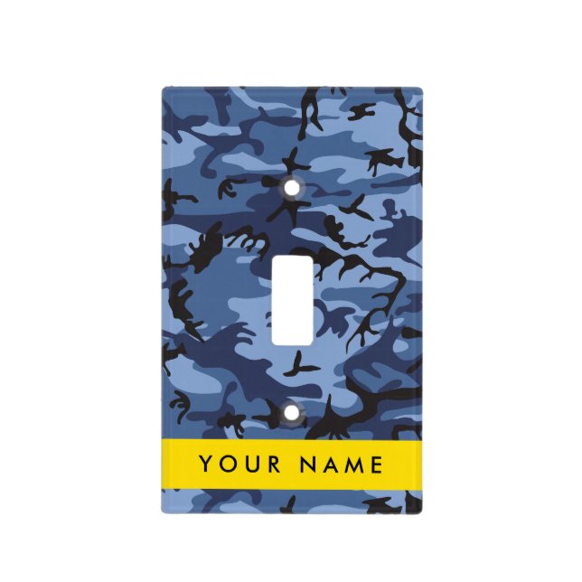 Navy Blue Camouflage Your name Personalize Light Switch Cover (Front)