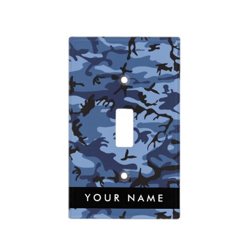 Navy Blue Camouflage Your name Personalize Light Switch Cover