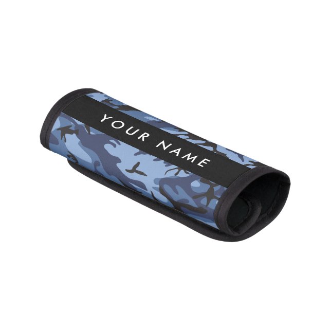 Navy Blue Camouflage Your name Personalize Luggage Handle Wrap (Angled)