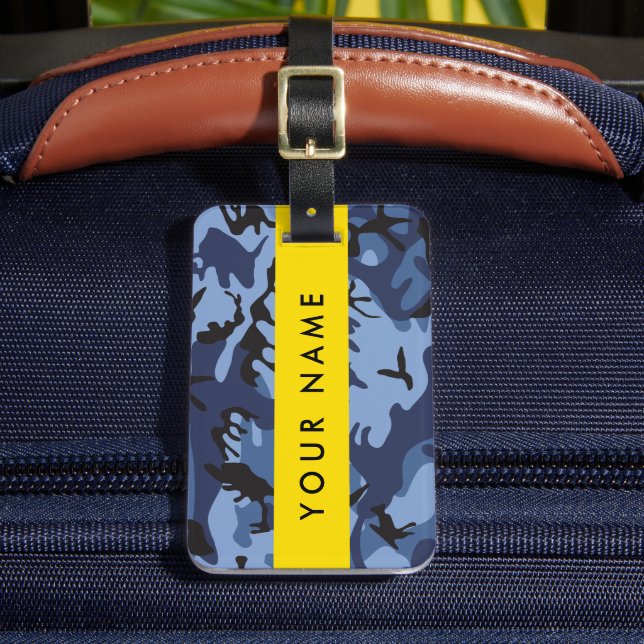 Navy Blue Camouflage Your name Personalize Luggage Tag (Front Insitu 2)
