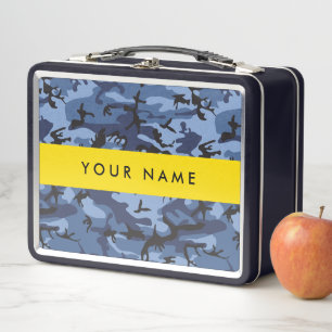 Navy Blue Camouflage Your name Personalize Metal Lunch Box