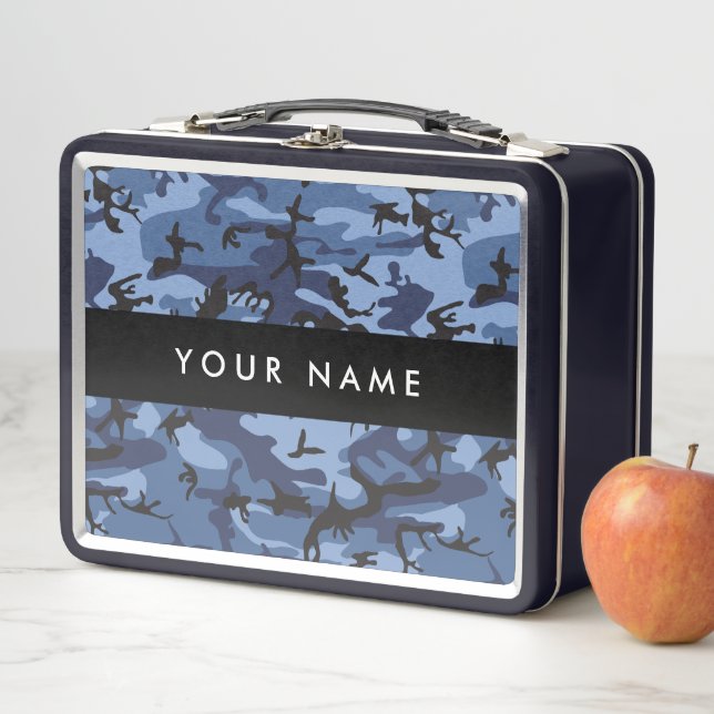 Navy Blue Camouflage Your name Personalize Metal Lunch Box (In Situ)