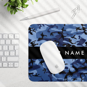 Navy Blue Camouflage Your name Personalize Mouse Pad