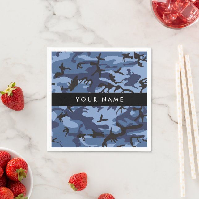 Navy Blue Camouflage Your name Personalize Napkins (Insitu)