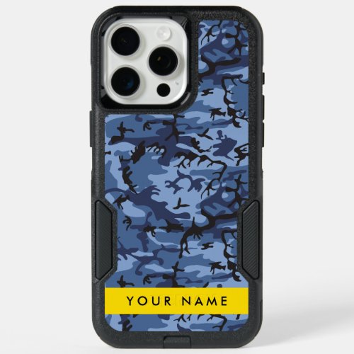 Navy Blue Camouflage Your name Personalize iPhone 15 Pro Max Case