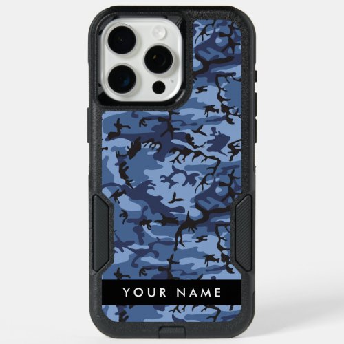 Navy Blue Camouflage Your name Personalize iPhone 15 Pro Max Case
