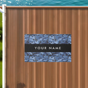 Navy Blue Camouflage Your name Personalize Outdoor Rug